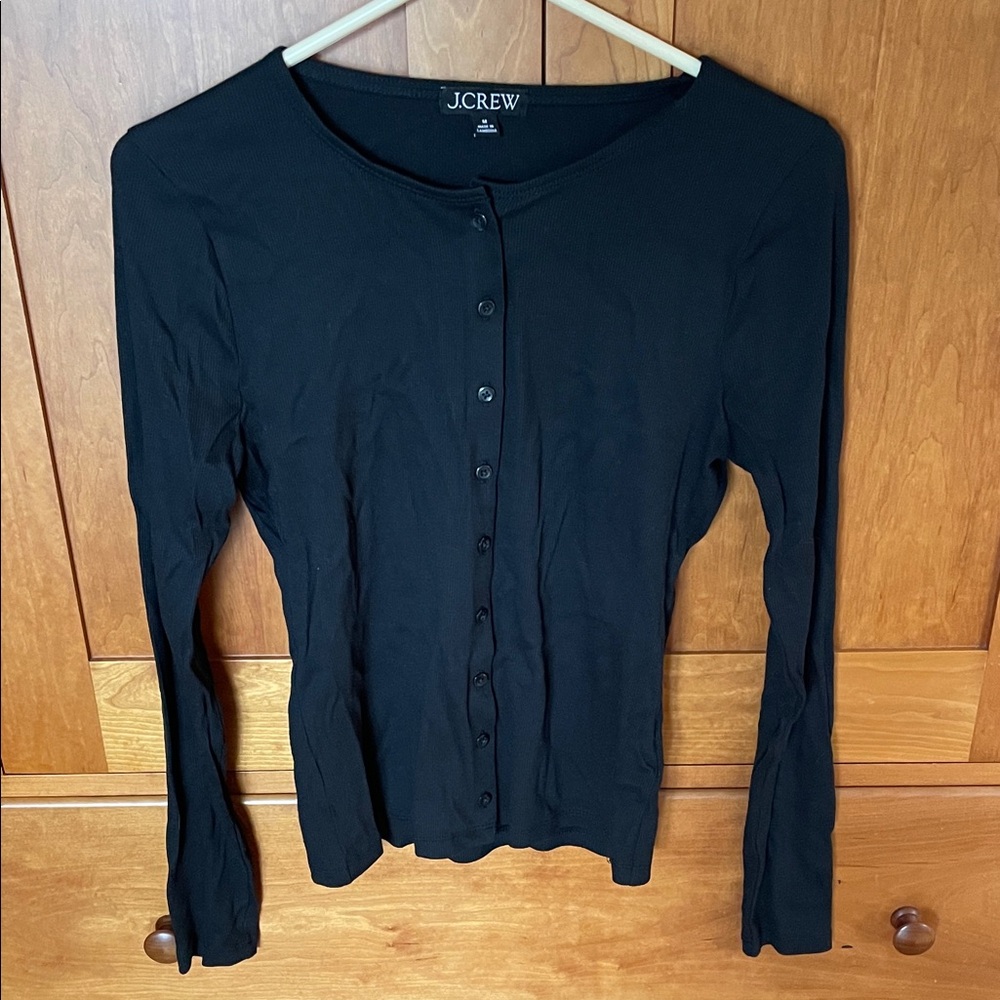 J. Crew Black Button-Front Long Sleeve Top